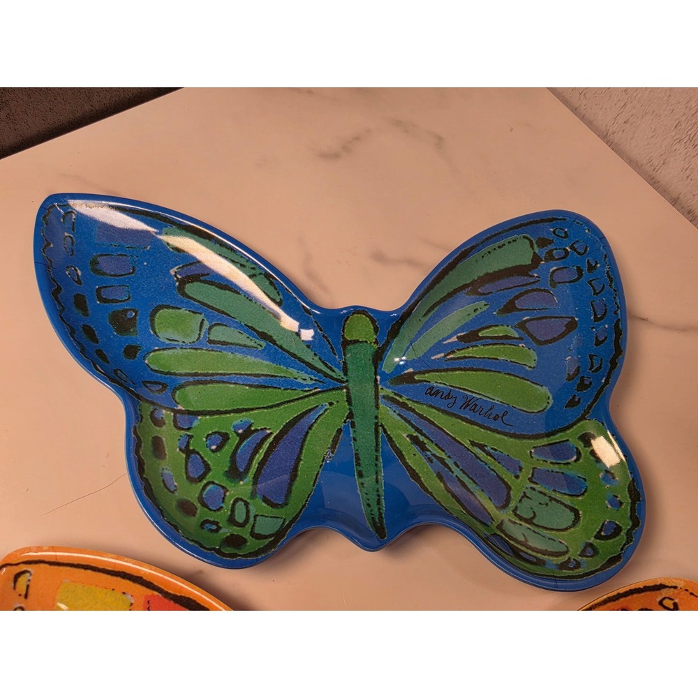 Andy Warhol x Presidio Objects Butterfly Melamine Plates Set Blue Orange Pop Art - Picture 2 of 8